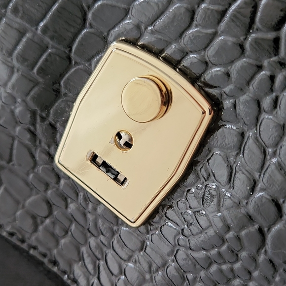 Oversized Faux Croc Leather Clutch in Black - Picture 10 of 14